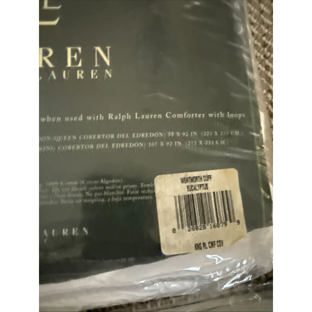 New Vtg RALPH LAUREN WENTWORTH CUFF EUCALYPTUS King Duvet & 3 STD Pillow Shams